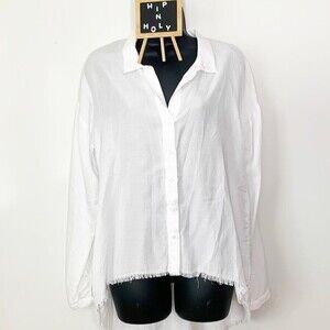 Cloth & Stone Button Down High Low Raw Hem Top White Size Small